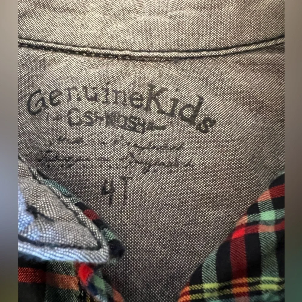 GENUINE KIDS BY OSHKOSH NAVY BLUE/LIGHT BLUE/RED/YELLOW LONG SLEEVE PLAID SHIRT